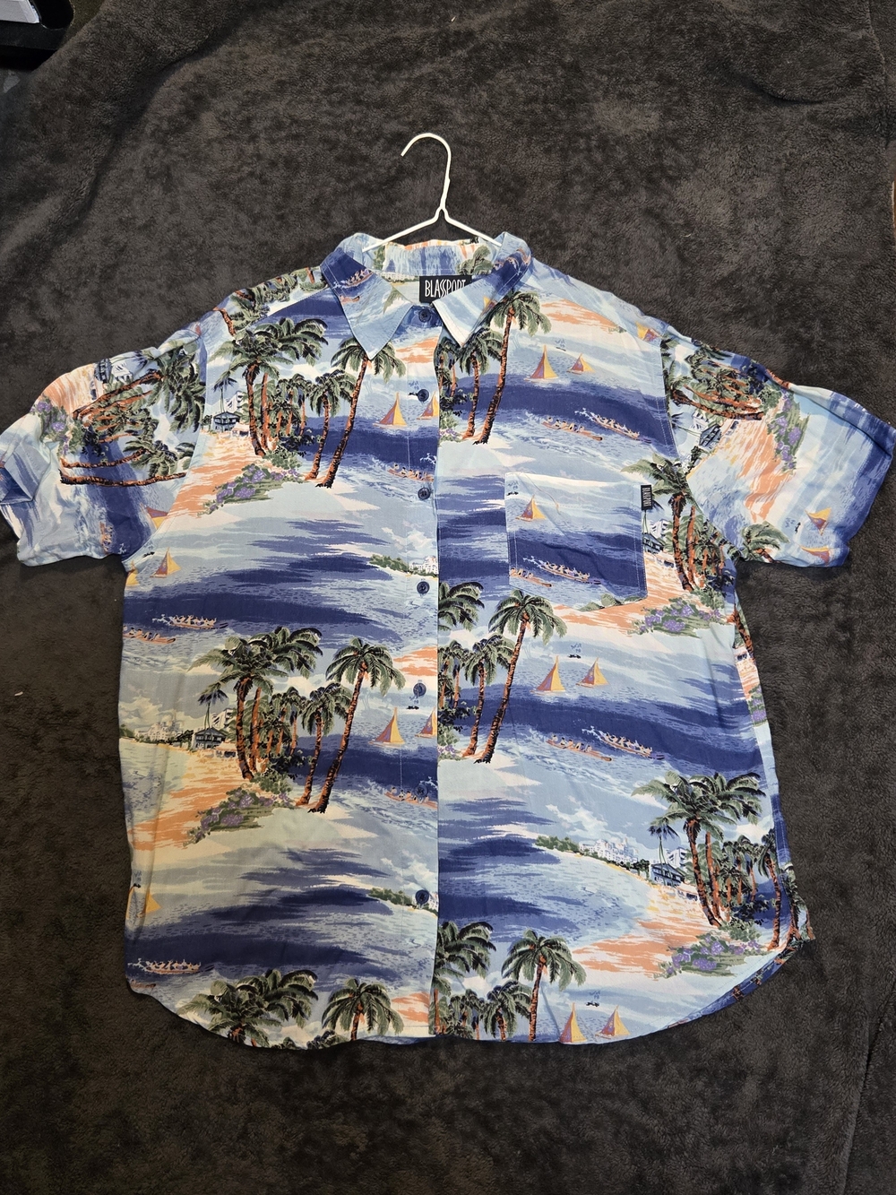 Hawaiian Print Short-Sleeve Shirt - Blue Tropical